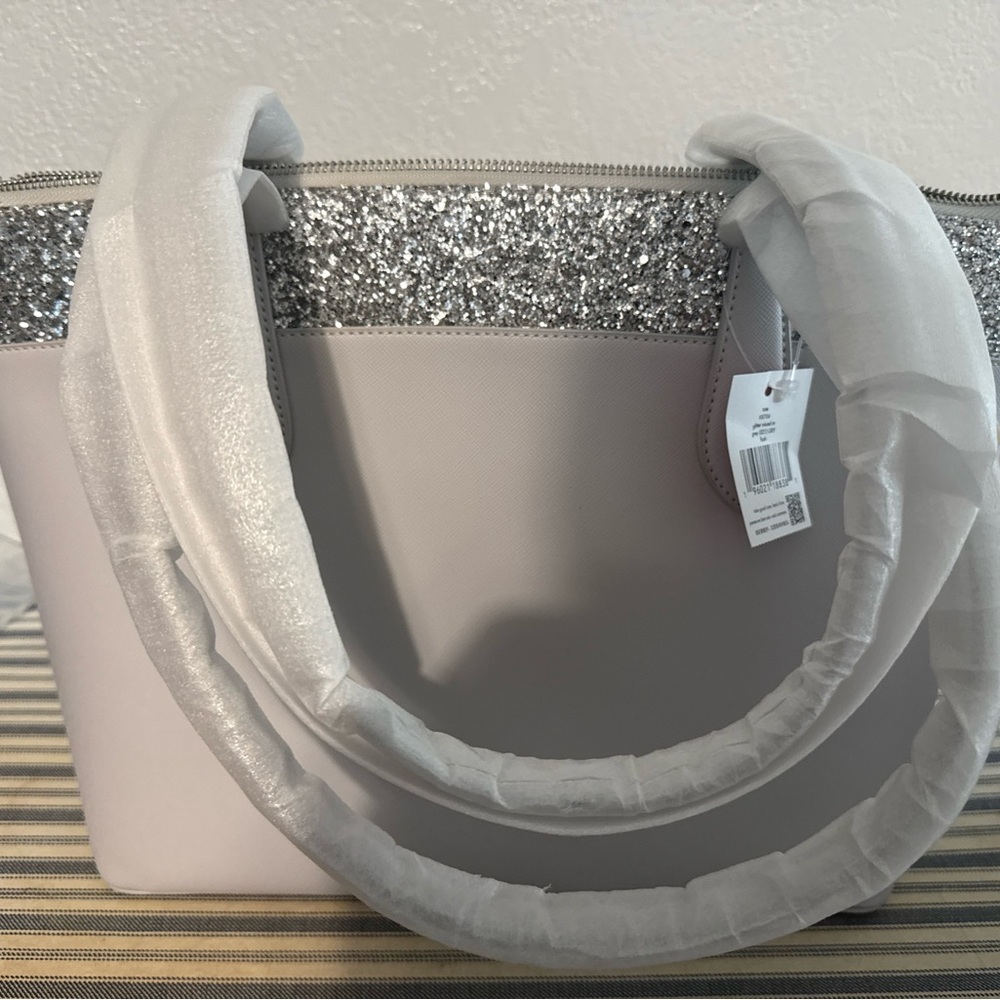 Women's Glitter Accent Tote Bag in Light Gray